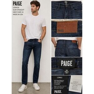 PAIGE Lennox Jeans Mens 34 Dark Wash Slim Straight Stretch Denim USA Clean